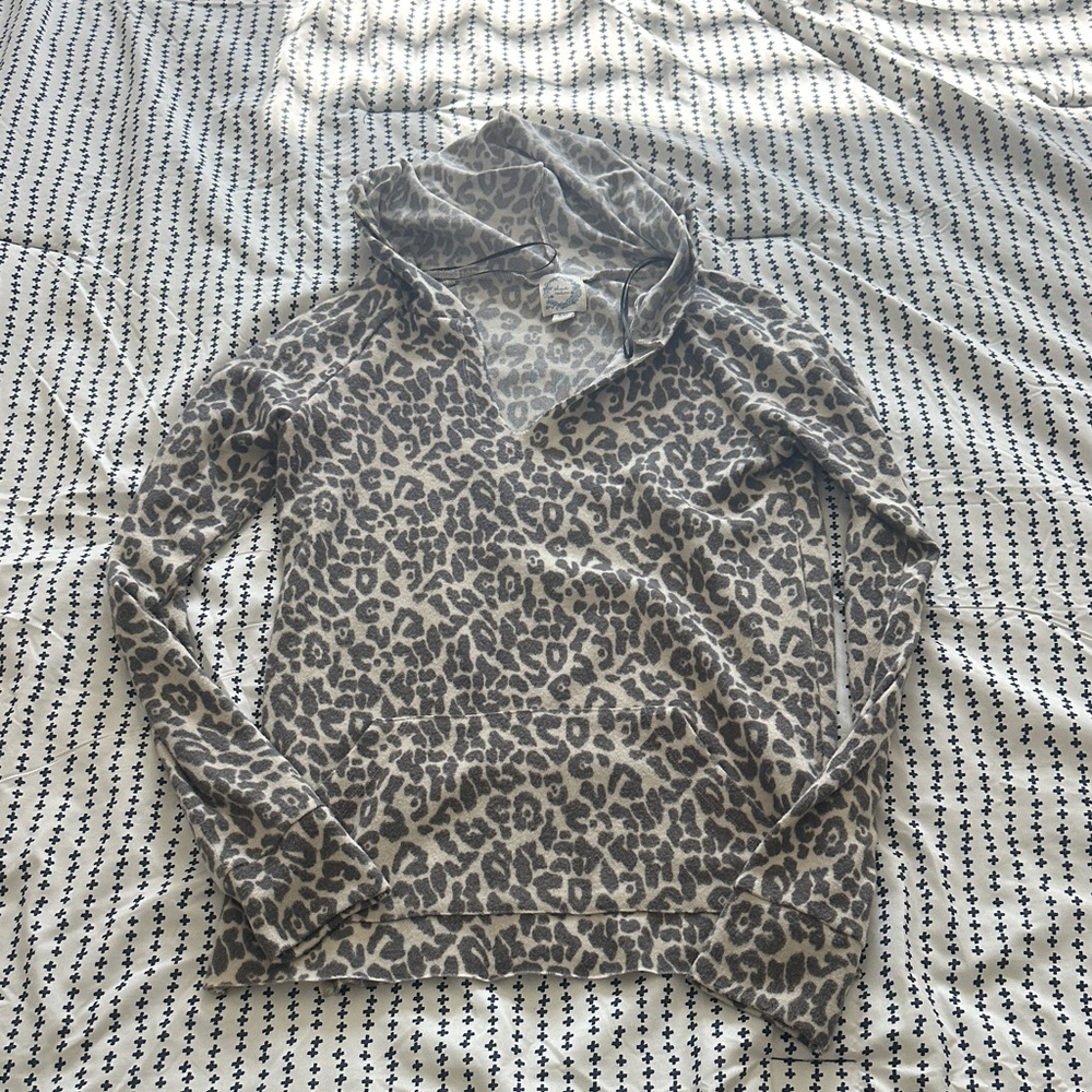 Blue Rain Gray and Cream Animal Print Hoodie